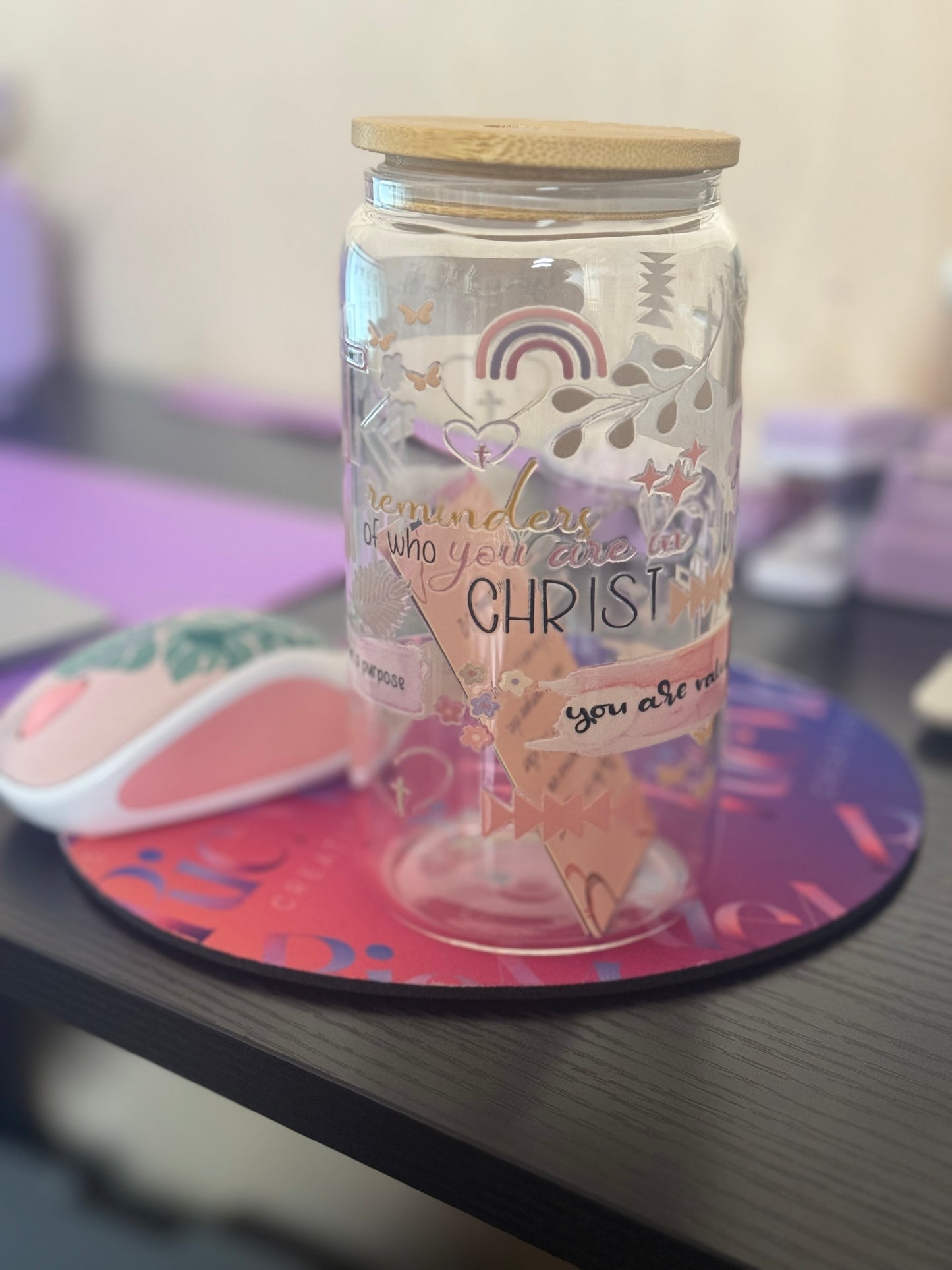 16 oz Christ’s Reminder Glass Cup with Bamboo Lid