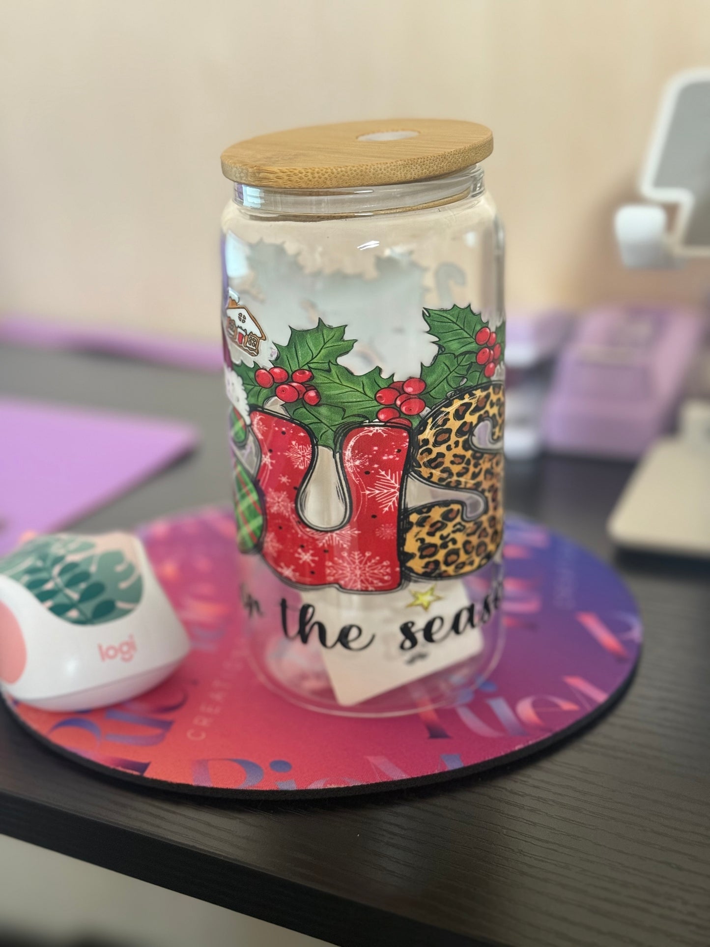 16 oz Reason for the Season Glass Cup with Bamboo Lid